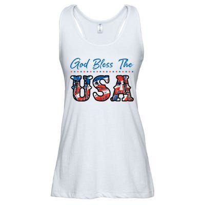 God Bless The USA Red White Blue Flag Patriotic 4th Of July  Ladies Essential Flowy Tank