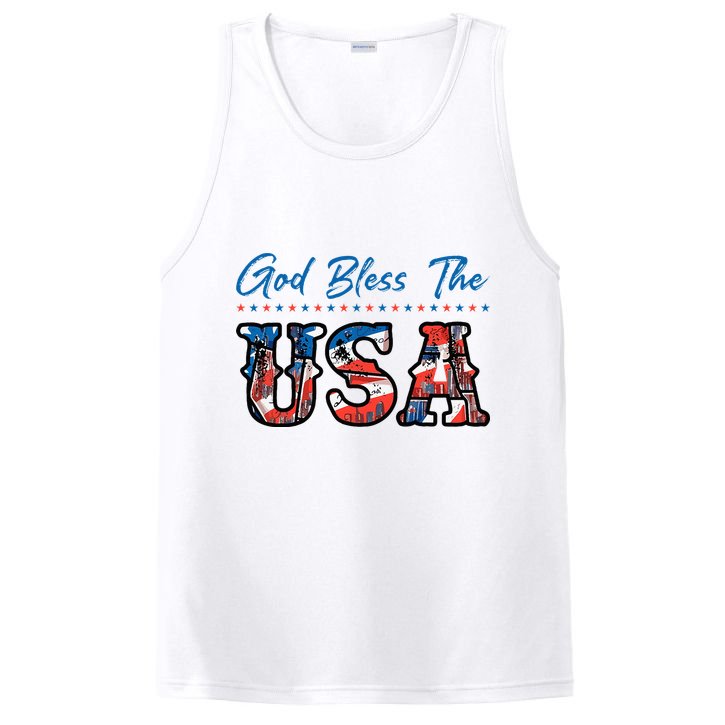 God Bless The USA Red White Blue Flag Patriotic 4th Of July  PosiCharge Competitor Tank