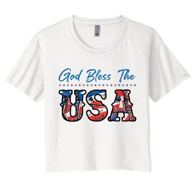 God Bless The USA Red White Blue Flag Patriotic 4th Of July  Crop Top