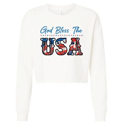 God Bless The USA Red White Blue Flag Patriotic 4th Of July  Cropped Pullover Crew