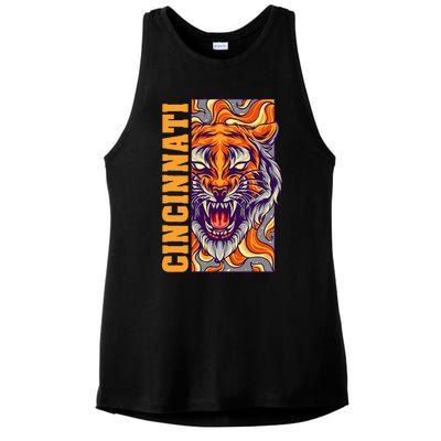 Growling Bengal Tiger Ladies PosiCharge Tri-Blend Wicking Tank