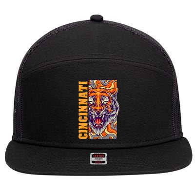 Growling Bengal Tiger 7 Panel Mesh Trucker Snapback Hat