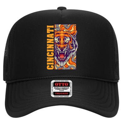 Growling Bengal Tiger High Crown Mesh Back Trucker Hat