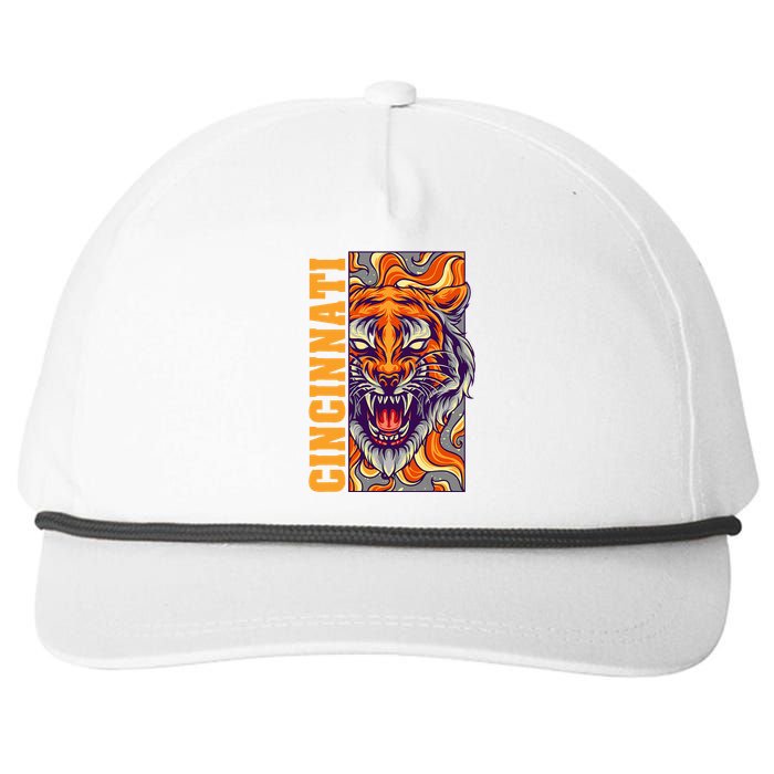 Growling Bengal Tiger Snapback Five-Panel Rope Hat