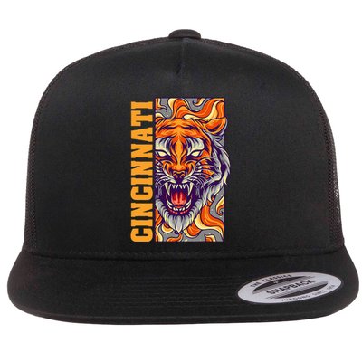 Growling Bengal Tiger Flat Bill Trucker Hat