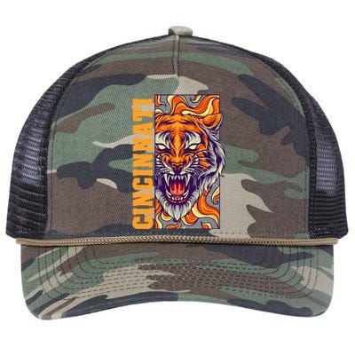 Growling Bengal Tiger Retro Rope Trucker Hat Cap