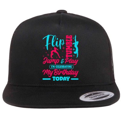 Gymnastic Birthday Theme Jump Gymnast Bday Party Acrobat Flat Bill Trucker Hat