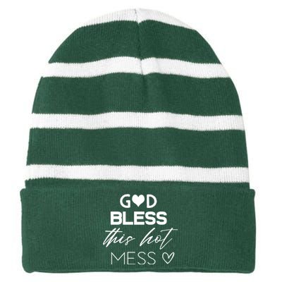 God Bless This Hot Mess Striped Beanie with Solid Band