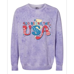 God Bless The USA American Flag Patriotic Retro 4th Of July Gift Colorblast Crewneck Sweatshirt