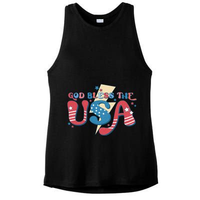 God Bless The USA American Flag Patriotic Retro 4th Of July Gift Ladies PosiCharge Tri-Blend Wicking Tank