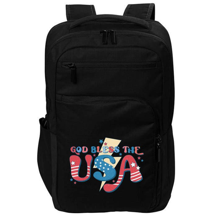 God Bless The USA American Flag Patriotic Retro 4th Of July Gift Impact Tech Backpack
