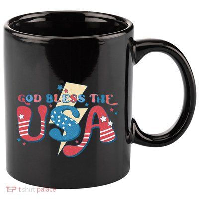 God Bless The USA American Flag Patriotic Retro 4th Of July Gift 11oz C Handle Ceramic Mug