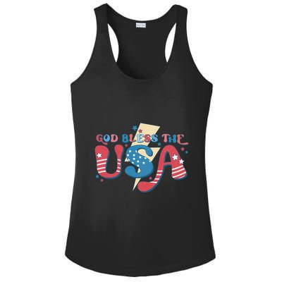 God Bless The USA American Flag Patriotic Retro 4th Of July Gift Ladies PosiCharge Competitor Racerback Tank