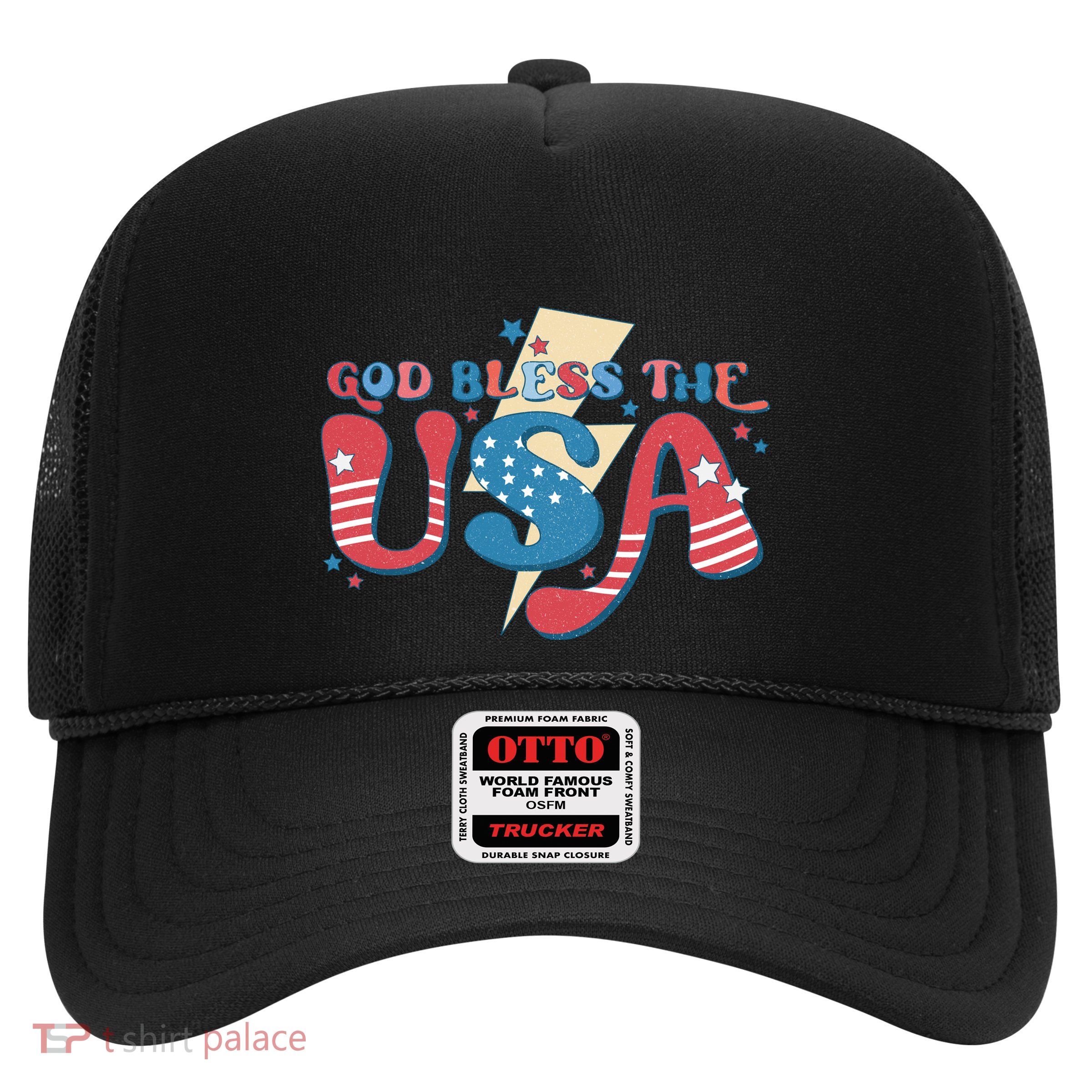God Bless The USA American Flag Patriotic Retro 4th Of July Gift Trucker Hat