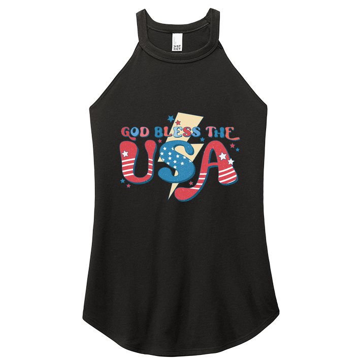 God Bless The USA American Flag Patriotic Retro 4th Of July Gift Women's Perfect Tri Rocker Tank