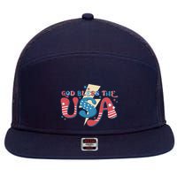 God Bless The USA American Flag Patriotic Retro 4th Of July Gift 7 Panel Mesh Trucker Snapback Hat