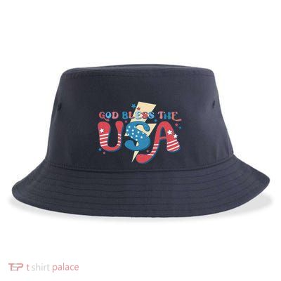 God Bless The USA American Flag Patriotic Retro 4th Of July Gift Sustainable Bucket Hat
