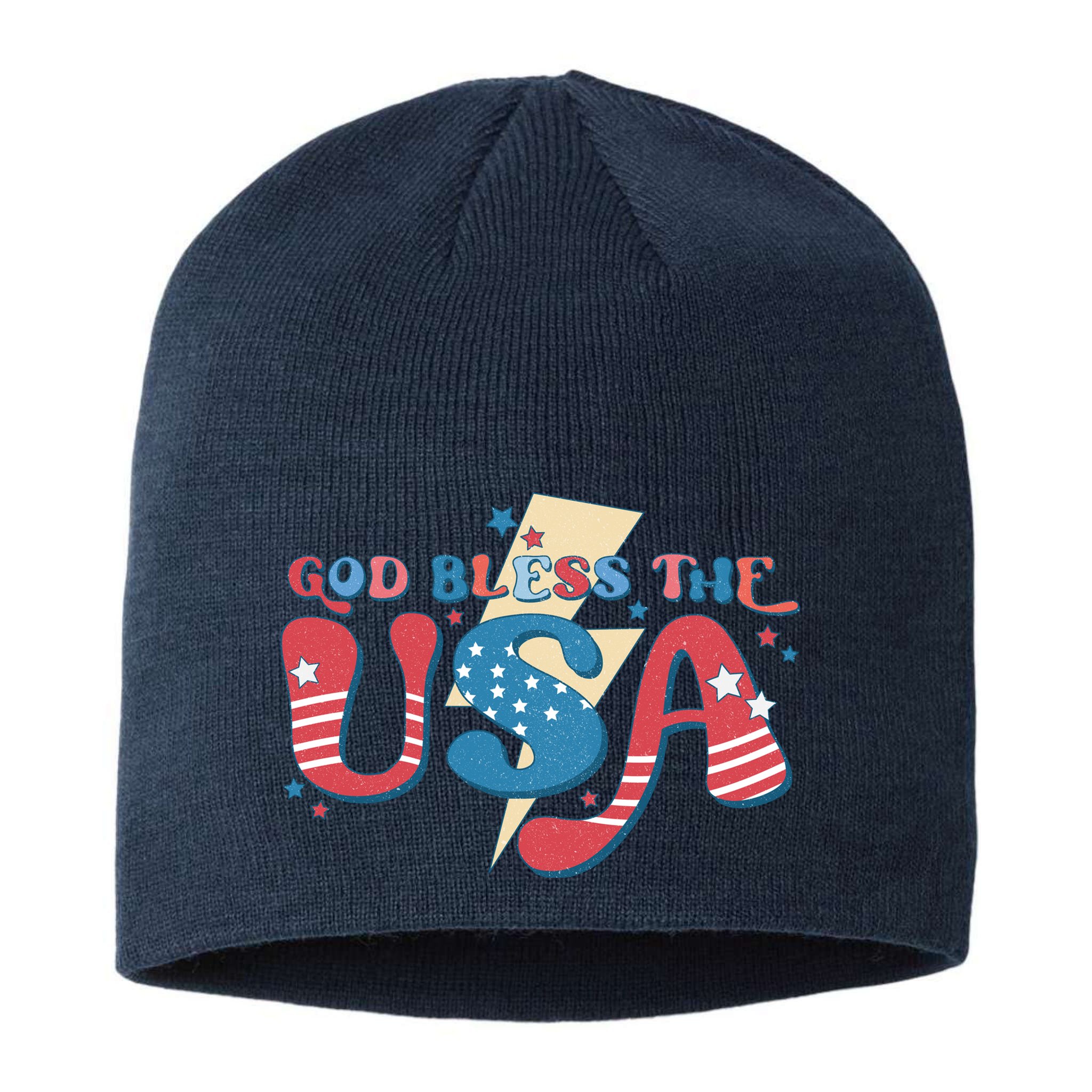 God Bless The USA American Flag Patriotic Retro 4th Of July Gift Sustainable Beanie
