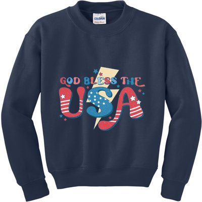 God Bless The USA American Flag Patriotic Retro 4th Of July Gift Kids Sweatshirt