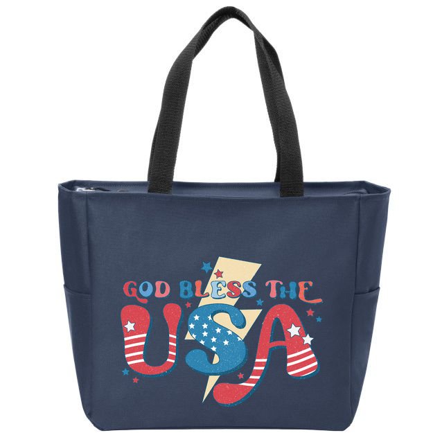 God Bless The USA American Flag Patriotic Retro 4th Of July Gift Zip Tote Bag