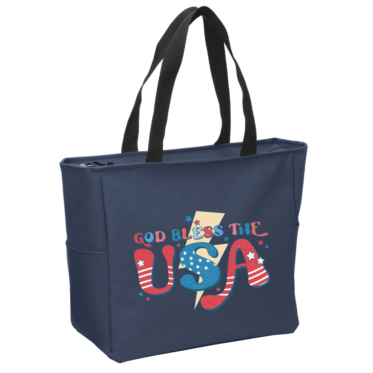 God Bless The USA American Flag Patriotic Retro 4th Of July Gift Zip Tote Bag