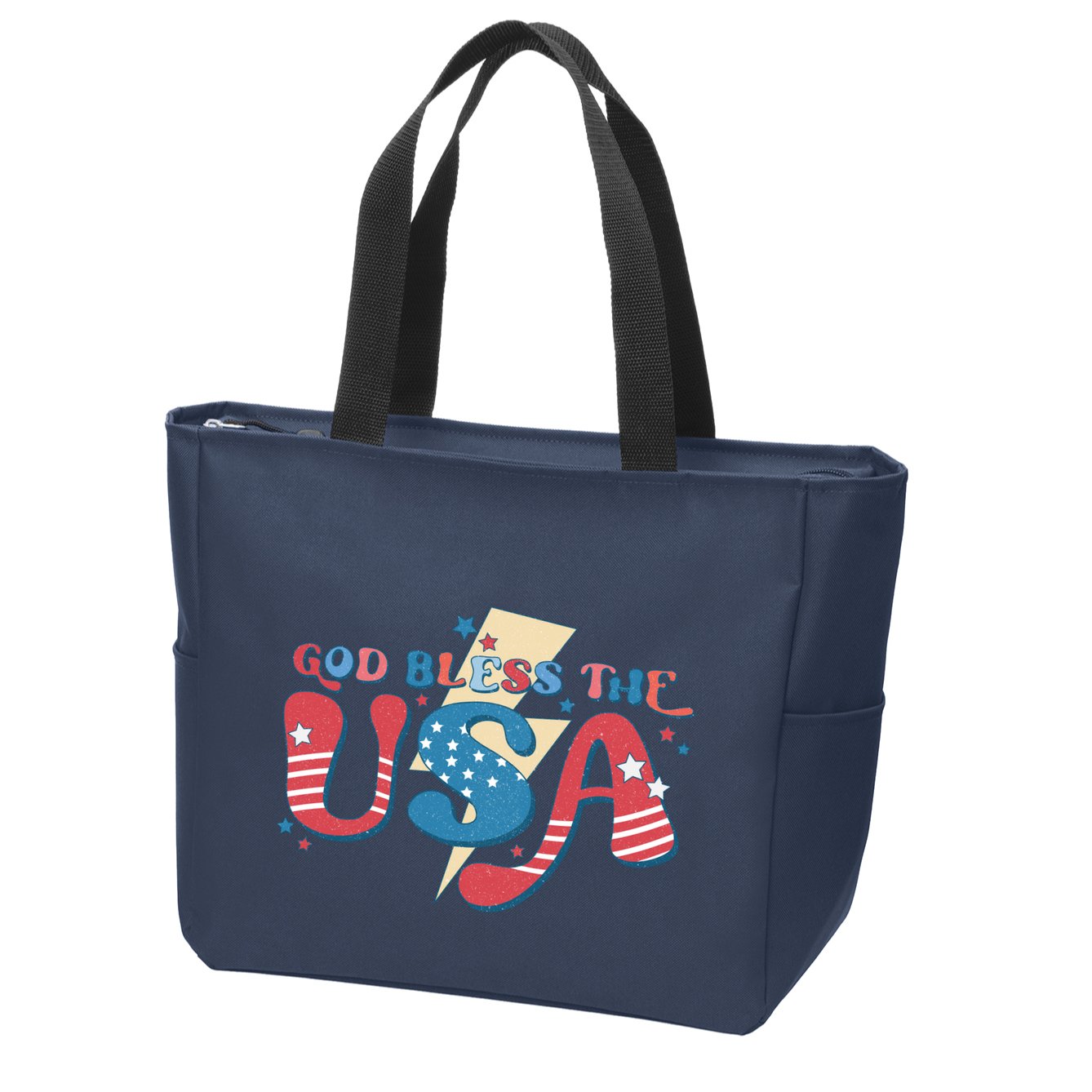 God Bless The USA American Flag Patriotic Retro 4th Of July Gift Zip Tote Bag