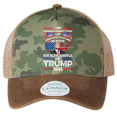 God Bless Trump 2024 America Jesus Christ Is My Lord Legacy Tie Dye Trucker Hat
