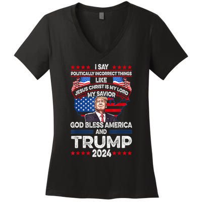 God Bless Trump 2024 America Jesus Christ Is My Lord Women's V-Neck T-Shirt