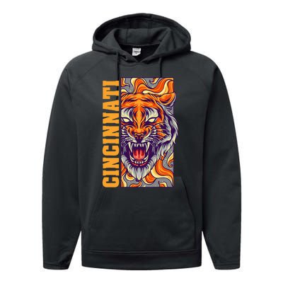 Growling Bengal Tiger Performance Fleece Hoodie