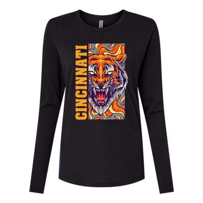 Growling Bengal Tiger Womens Cotton Relaxed Long Sleeve T-Shirt