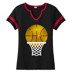 Gold Basketball Trophy Mvp Graphic Tee Cool Gift Ladies Halftime Notch Neck Tee