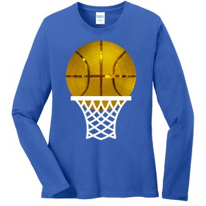 Gold Basketball Trophy Mvp Graphic Tee Cool Gift Ladies Long Sleeve Shirt