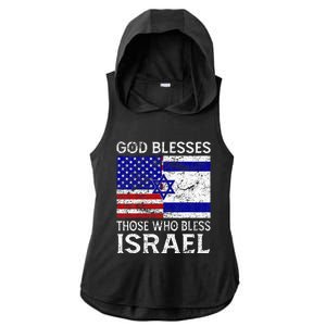 God Blesses Those Who Bless Israel Usa Flag Israeli Flag Ladies PosiCharge Tri-Blend Wicking Draft Hoodie Tank