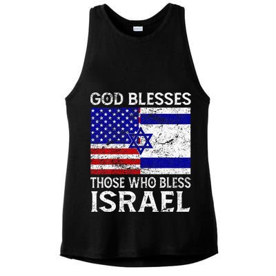 God Blesses Those Who Bless Israel Usa Flag Israeli Flag Ladies PosiCharge Tri-Blend Wicking Tank