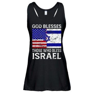 God Blesses Those Who Bless Israel Usa Flag Israeli Flag Ladies Essential Flowy Tank