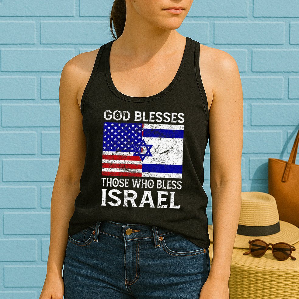 God Blesses Those Who Bless Israel Usa Flag Israeli Flag Womens Tank Top