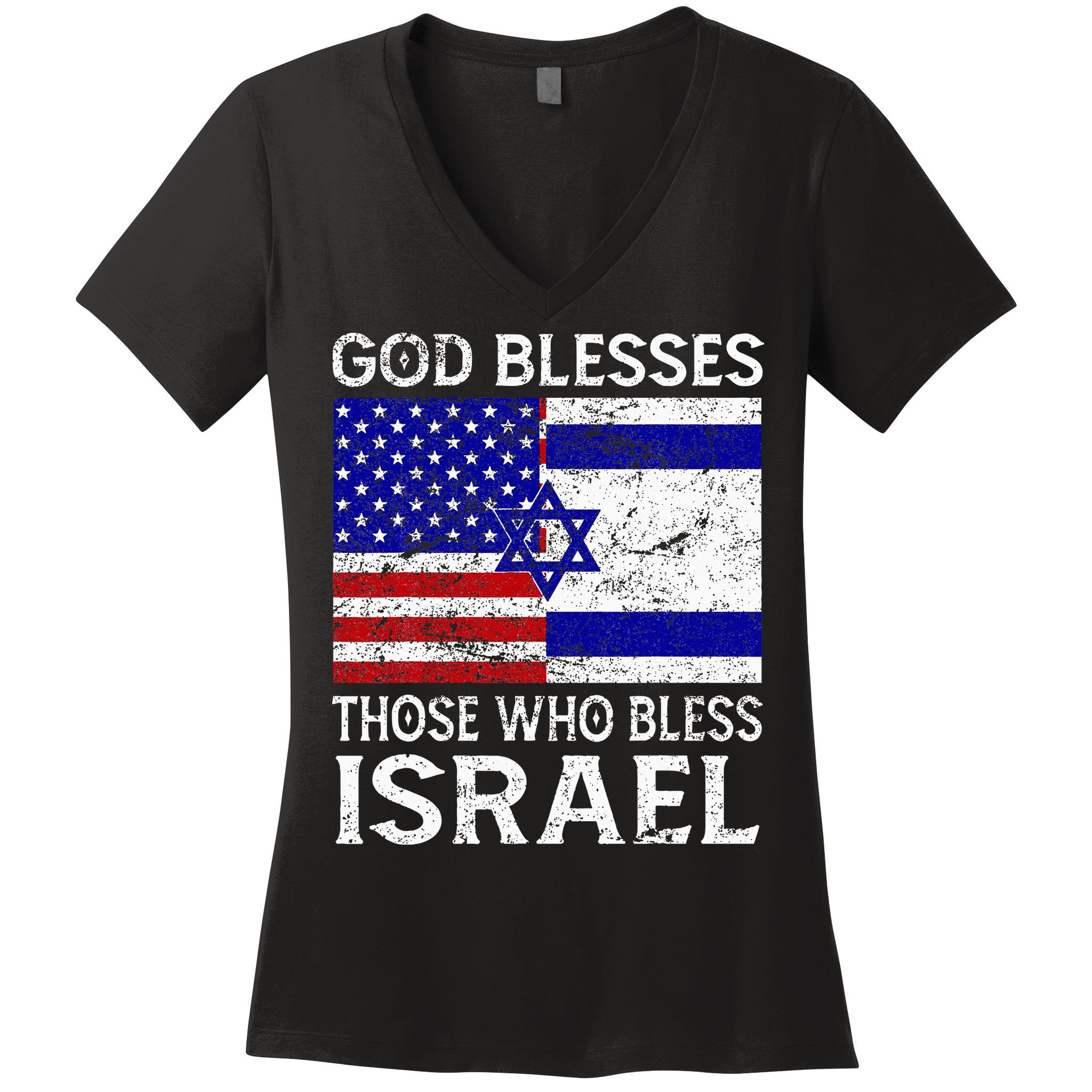 God Blesses Those Who Bless Israel Usa Flag Israeli Flag Women's V-Neck T-Shirt