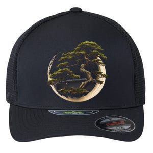 Graphic Bonsai Tree In Japanese Zen Buddhist Enso Flexfit Unipanel Trucker Cap