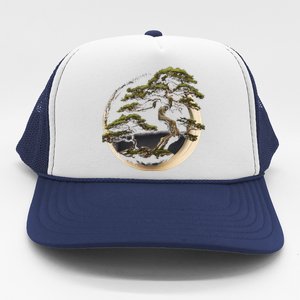 Graphic Bonsai Tree In Japanese Zen Buddhist Enso Trucker Hat