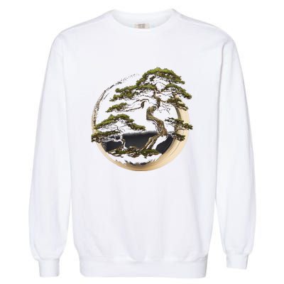 Graphic Bonsai Tree In Japanese Zen Buddhist Enso Garment-Dyed Sweatshirt