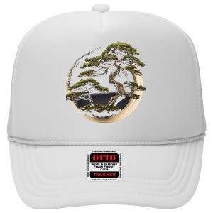 Graphic Bonsai Tree In Japanese Zen Buddhist Enso High Crown Mesh Back Trucker Hat