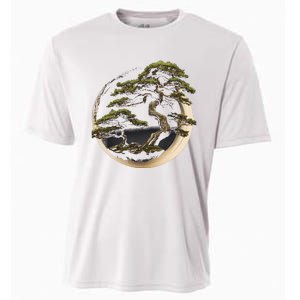 Graphic Bonsai Tree In Japanese Zen Buddhist Enso Cooling Performance Crew T-Shirt