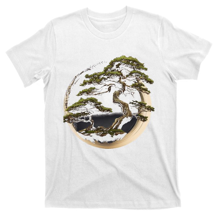 Graphic Bonsai Tree In Japanese Zen Buddhist Enso T-Shirt