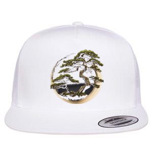 Graphic Bonsai Tree In Japanese Zen Buddhist Enso Flat Bill Trucker Hat