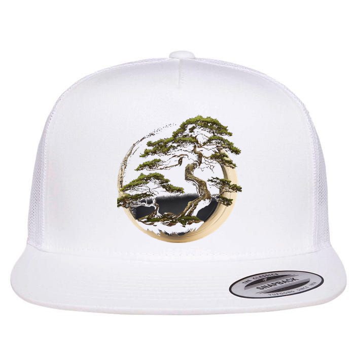 Graphic Bonsai Tree In Japanese Zen Buddhist Enso Flat Bill Trucker Hat