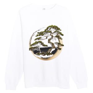 Graphic Bonsai Tree In Japanese Zen Buddhist Enso Premium Crewneck Sweatshirt