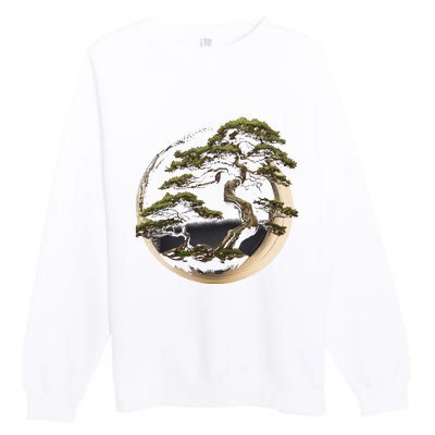 Graphic Bonsai Tree In Japanese Zen Buddhist Enso Premium Crewneck Sweatshirt