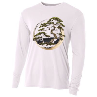 Graphic Bonsai Tree In Japanese Zen Buddhist Enso Cooling Performance Long Sleeve Crew