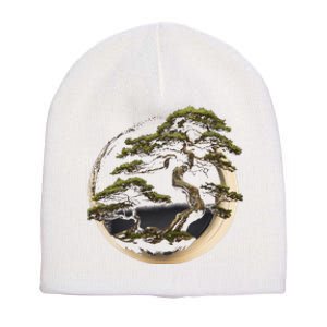 Graphic Bonsai Tree In Japanese Zen Buddhist Enso Short Acrylic Beanie