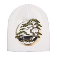 Graphic Bonsai Tree In Japanese Zen Buddhist Enso Short Acrylic Beanie